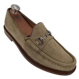 Distressed Gucci Italy Men's size 9 Tan Sand Suede Dress Shoes Horsebit Loafers